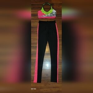 Reverence Women's 2-piece Black Pink & Green Silver Sequin Dance Costume Dance